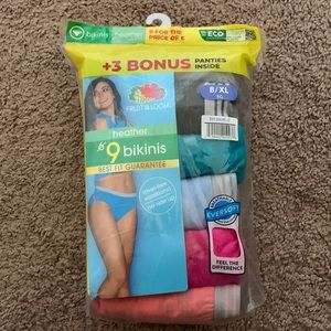 Brand new in pack, Fruit of a Loom women’s cotton bikini underwear. 9 pairs